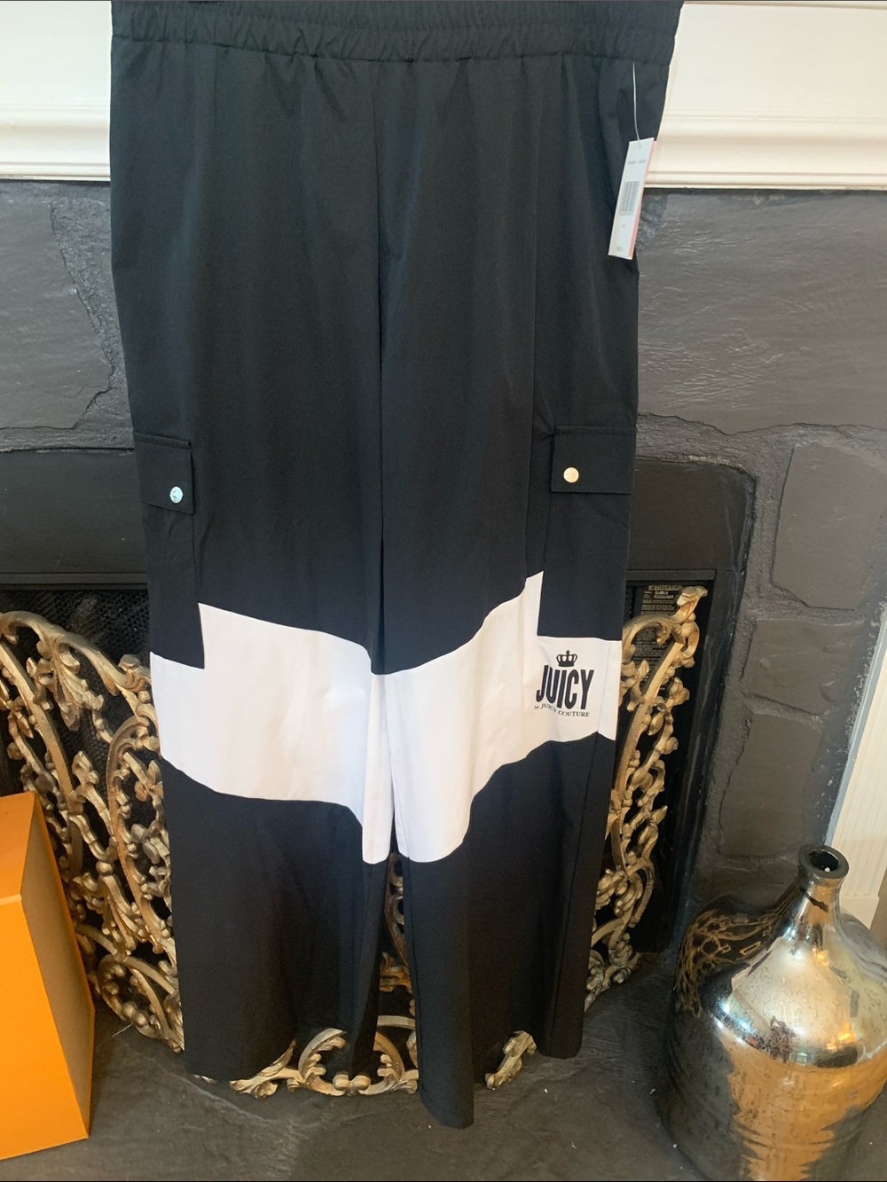 Juicy Couture Black and White Wide Leg Track Pants